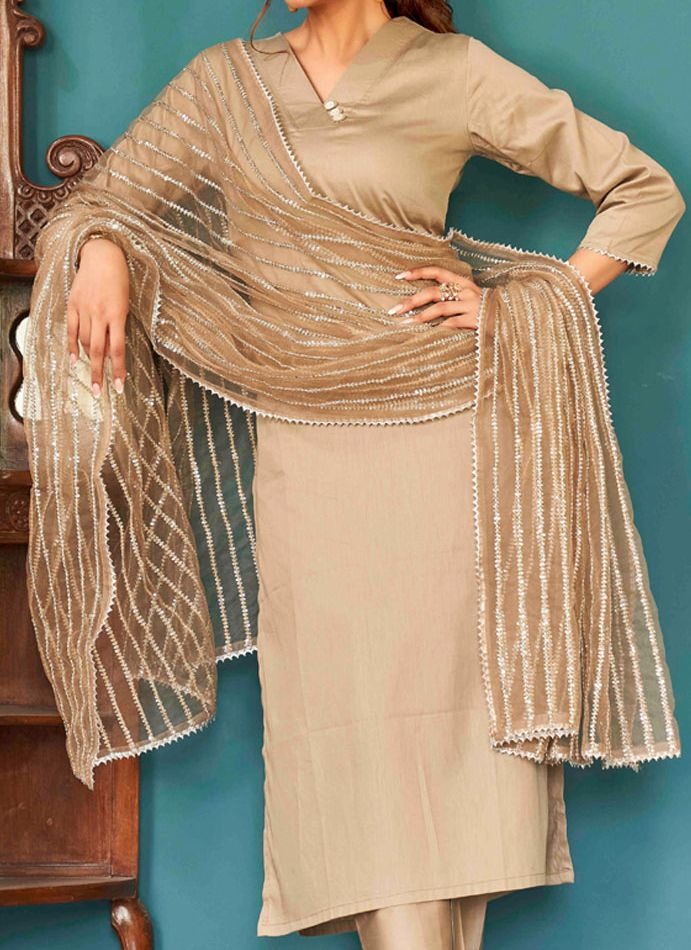Tikhi Imli V-Neck Pure Cotton Straight Kurta & Trousers With Dupatta