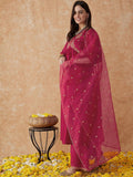 Sangria Embroidered Anarkali Kurta With Palazzo & Dupatta Set