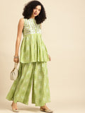 Anayna Women Green & White Bandhani Printed Kurta with Palazzos