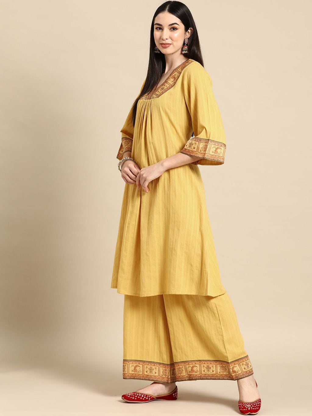 Anayna Ethnic Motifs Regular Pure Cotton Kurta With Palazzos & Dupatta
