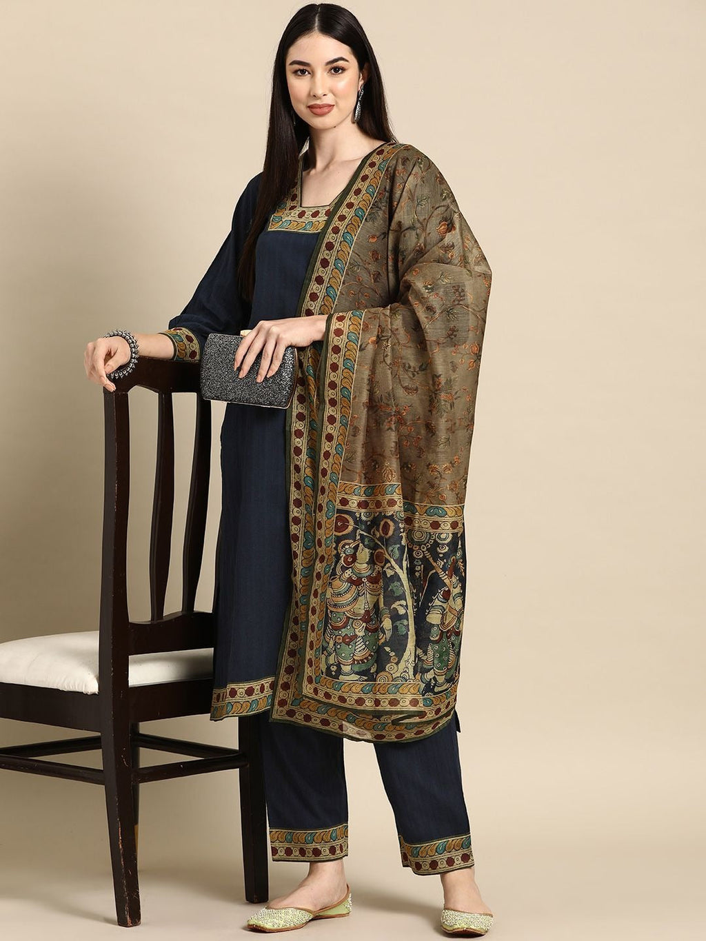 Anayna Ethnic Motifs Pure Cotton Kurta With Trousers & Dupatta