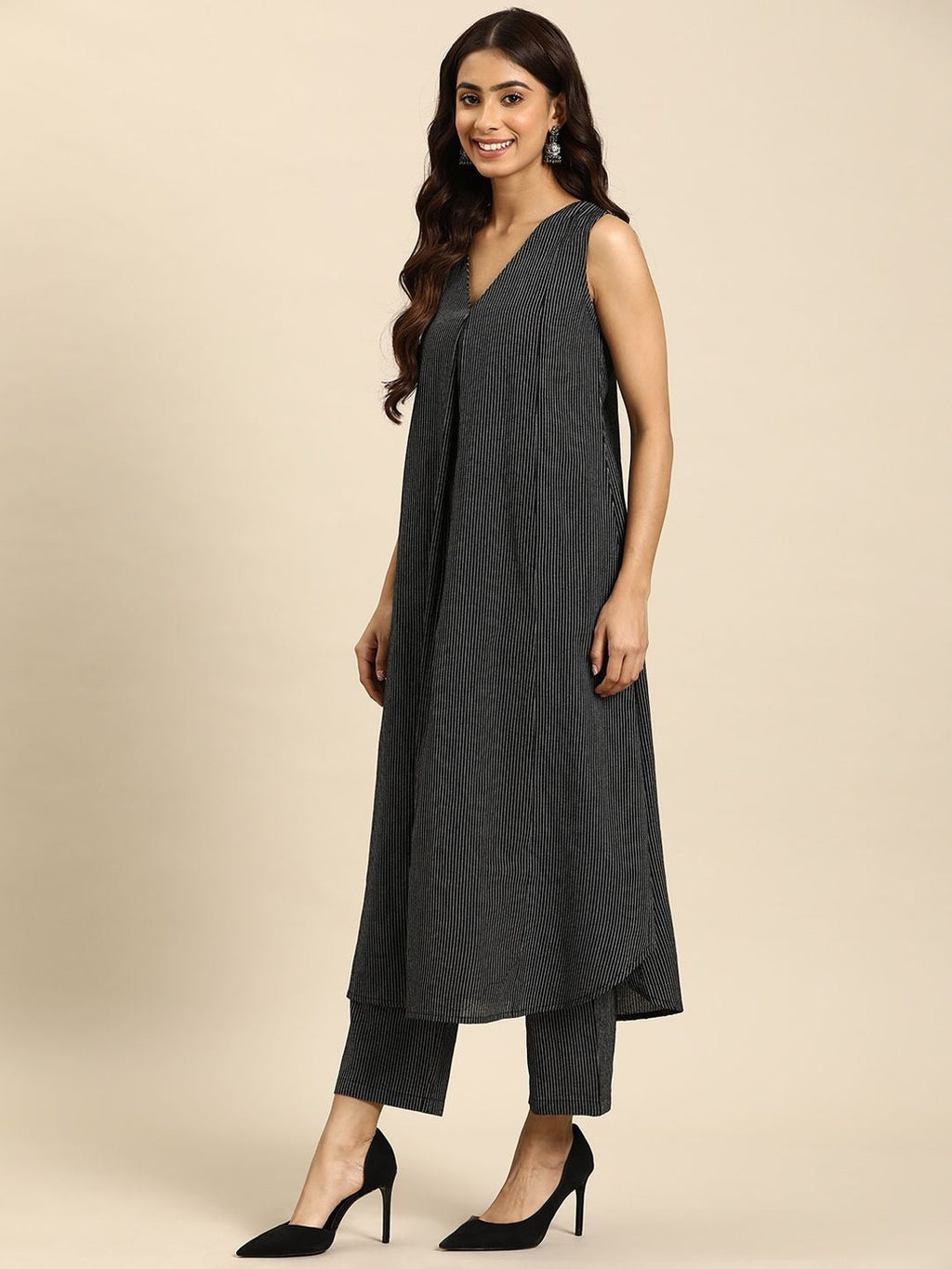Anayna Striped Regular Pure Cotton Kurta with Trousers