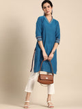 Sangria Women V-Neck Thread Work Kurta