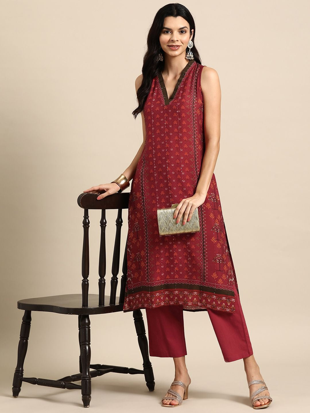 Anayna Women Ethnic Motifs Printed Regular Sequinned Kurta with Trousers