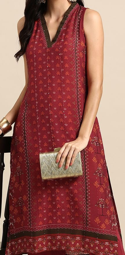 Anayna Women Ethnic Motifs Printed Regular Sequinned Kurta with Trousers