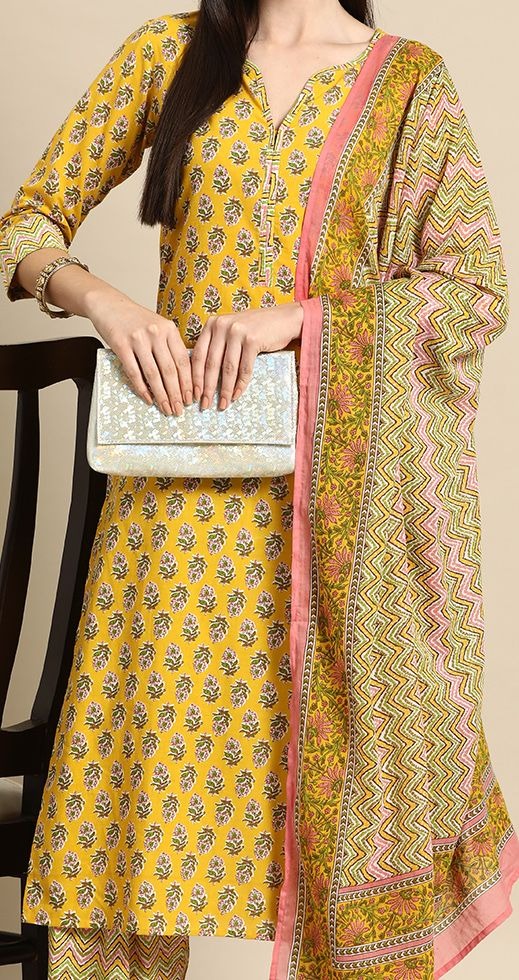 Anayna Women Floral Printed Pure Cotton Kurta with Salwar & With Dupatta