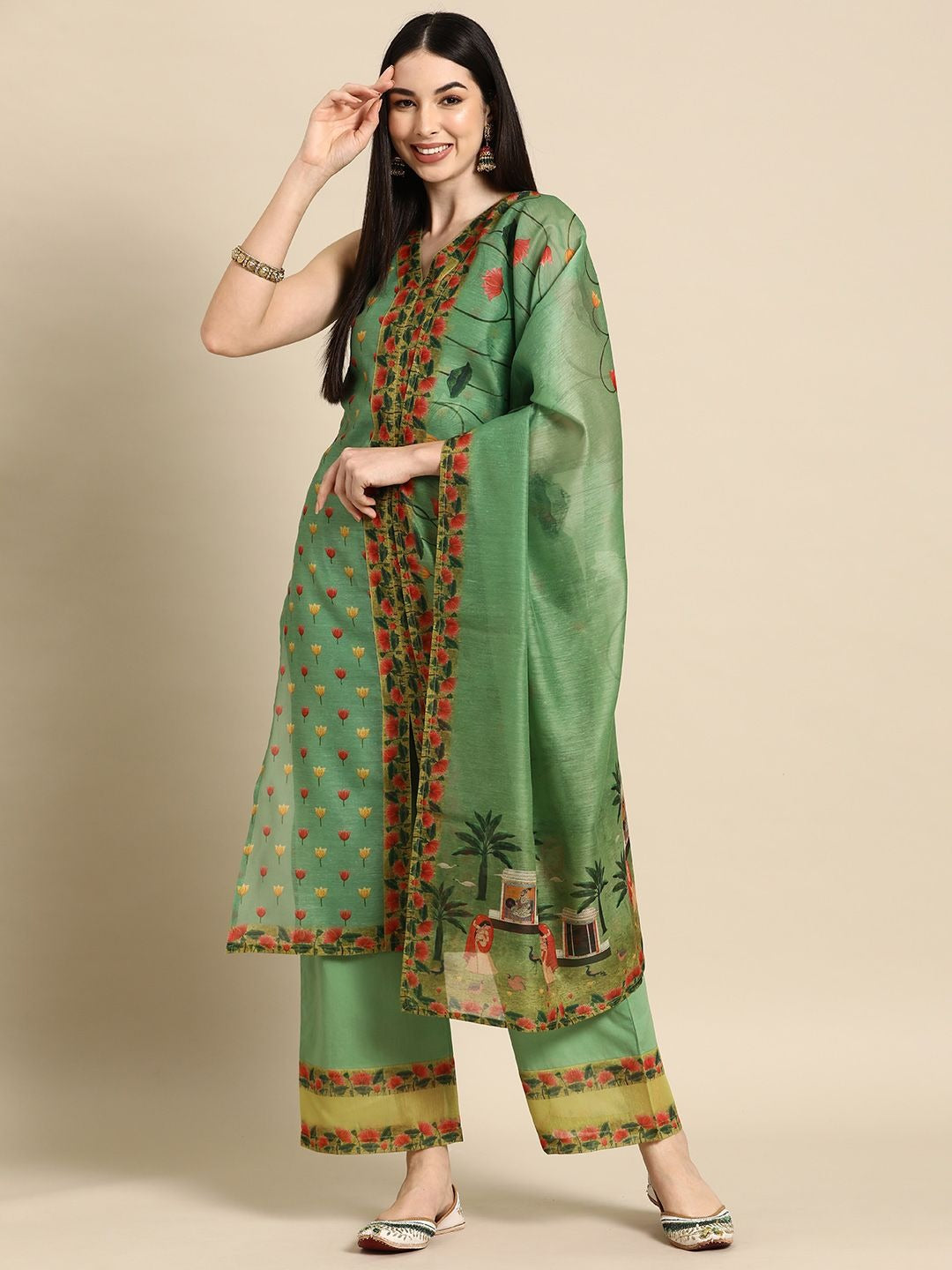 Anayna Women Floral Printed Kurta with Trousers & With Dupatta