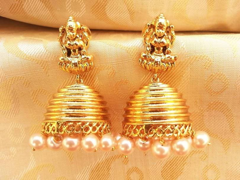 Gold-Polished Temple Jhumkas
