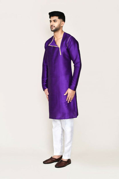 Joban Fashion Purple Colored Art Silk Fabric Kurta With Straight Fit Pant