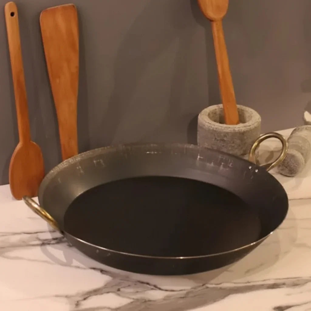 Zishta Iron Flat Bottom Paella Pan Large Induction Friendly