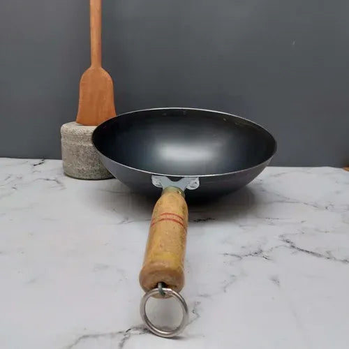 Zishta Pure Iron Wok with Wooden Handle