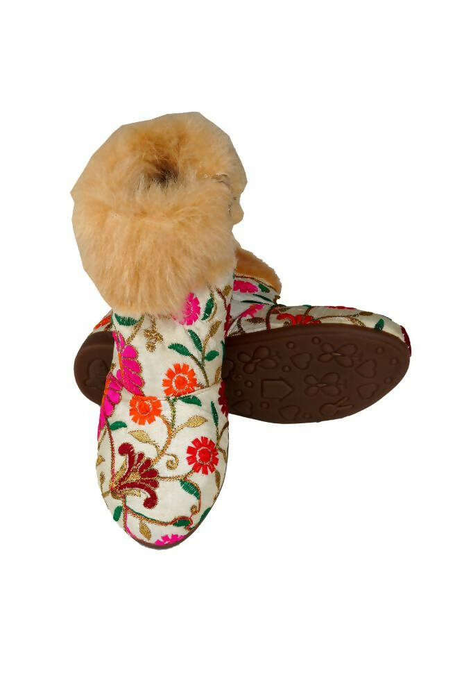 Tiny Bugs Girls Embroidered Anckle Ethnic Boots-Beige