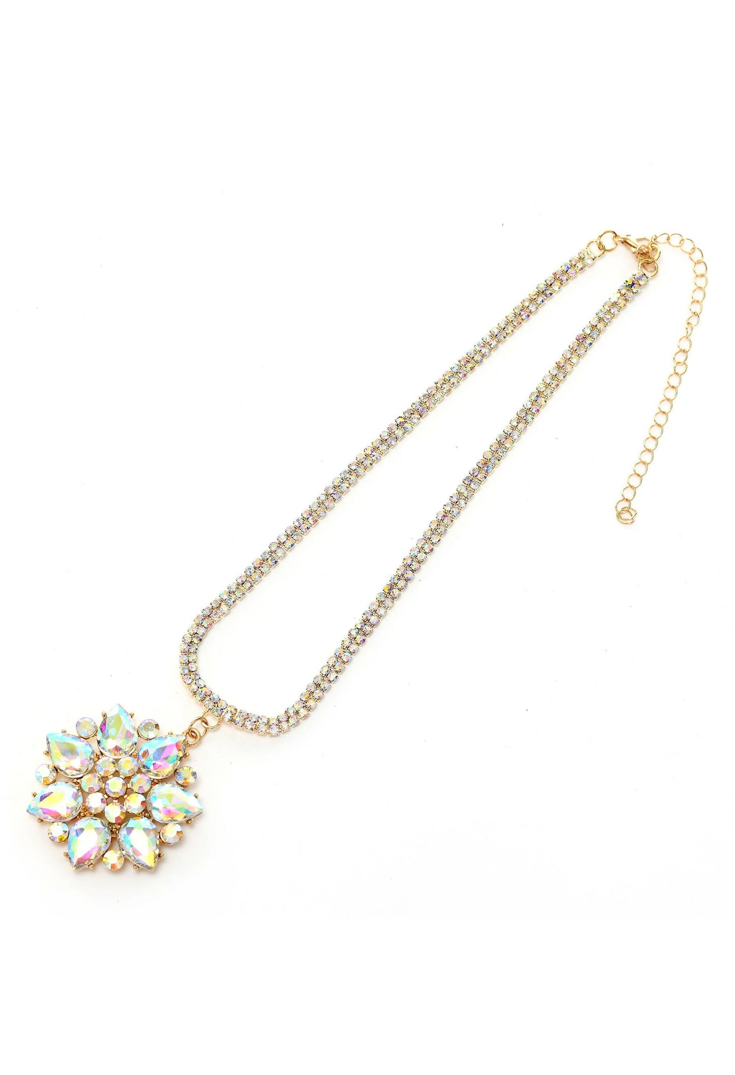 Mominos Fashion Johar Kamal Statement Gold-Polished Finish AD Stone Long Necklace For Women (White)