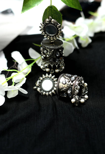 Mominos Fashion Johar Kamal Women Silver Oxidised Jhumkas