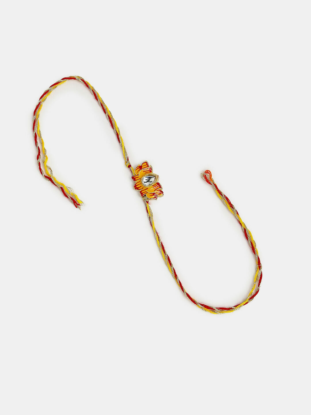 NVR Women & Men Set of 2 Peach Lotus Shape Kundan Stone-Studded & Beaded Bhaiya Bhabhi Rakhi With Roli Chawal