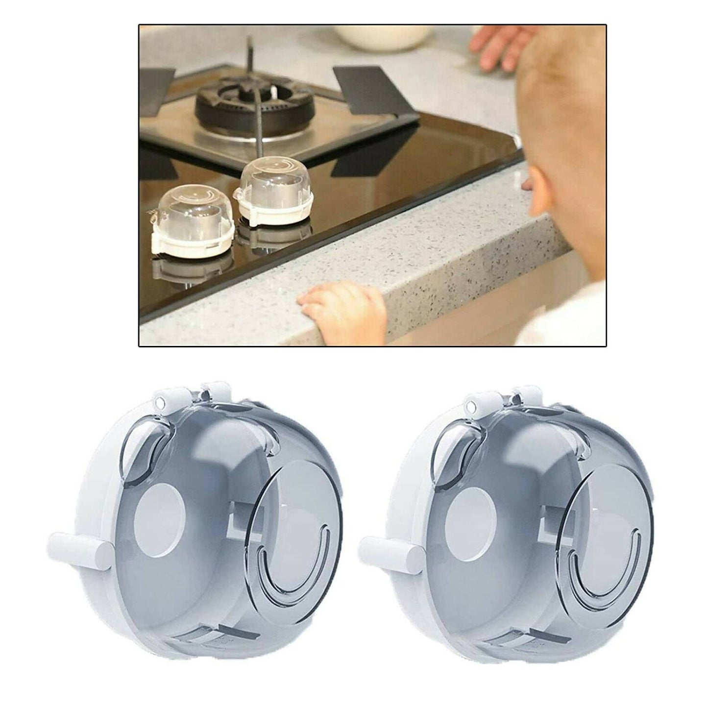 Safe-O-Kid Gas Stove Knobs Transparent Guards for Indoor Baby Safety Set of 2 Pcs