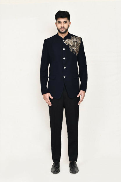 Joban Fashion Blue Colored Terry Rayon Fabric Prince Coat With Pant