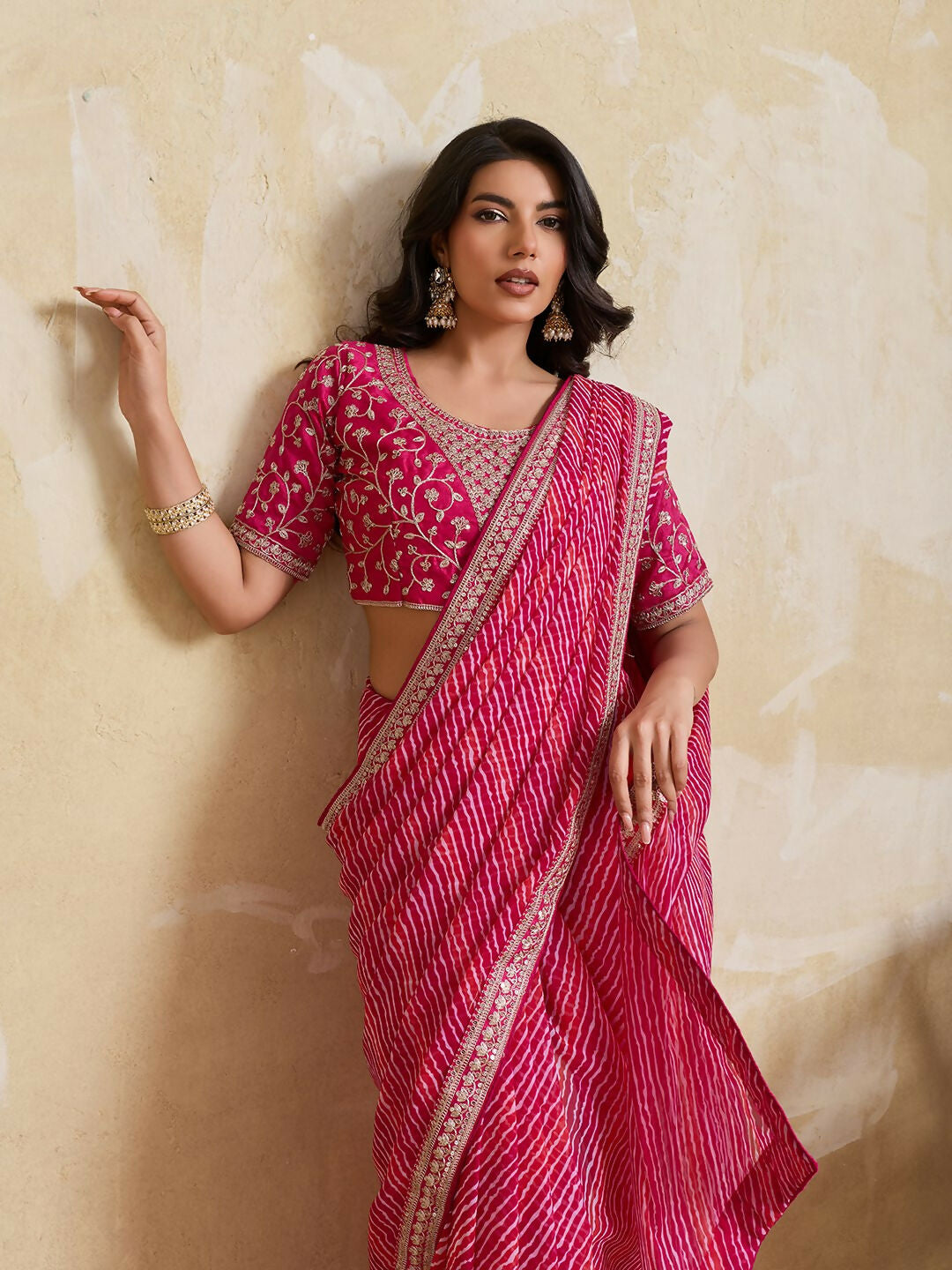 Teeya Creation New Trendy Leheriya Bandhani Georgette Saree For Daily Wear -Pink