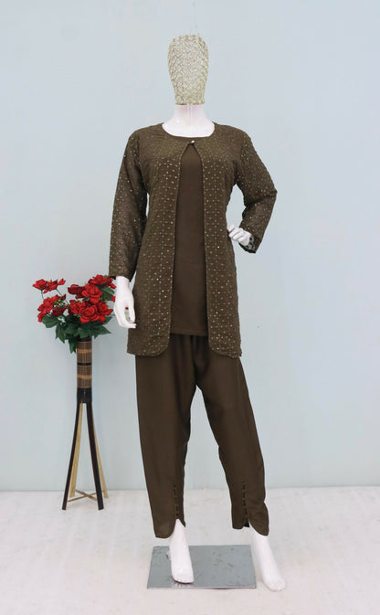 Anaita Mehendi Faux Georgette Readymade 2 Piece Set with Embroidery Work