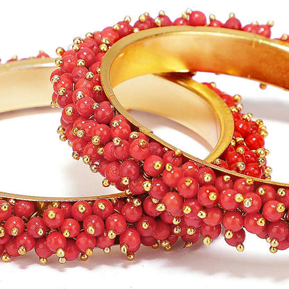 Mominos Fashion Joharkamal Gold-Polished Red Beads Work Bangles