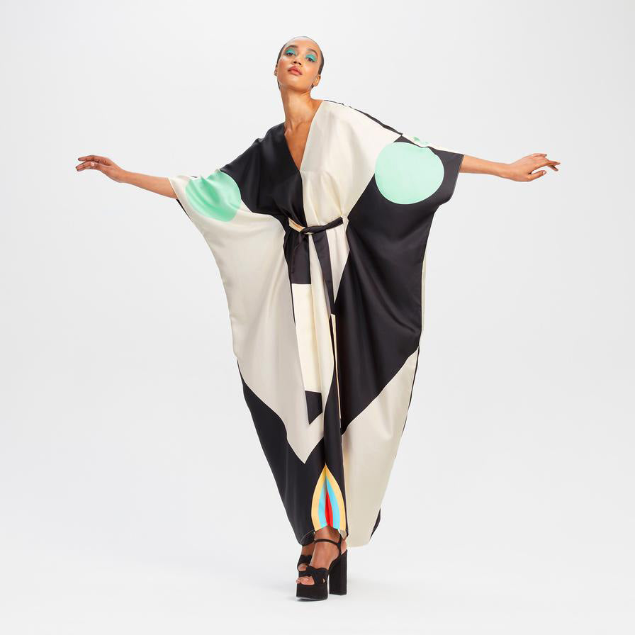 Digital Printed Soft Satin Silk Kaftan, Party Wear Women's Caftan