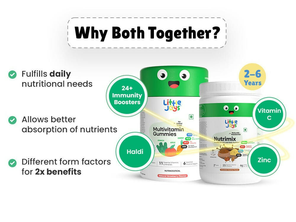 Little Joys Nutrimix Powder Hazelnut Chocolate + Multivitamin Gummies Combo