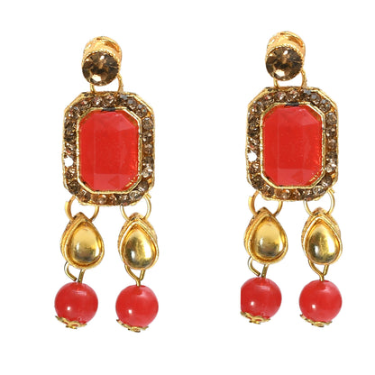 Mominos Fashion Johar Kamal Gold-Polished Brass Finish Kundan/Pearls Choker For Women (Red)
