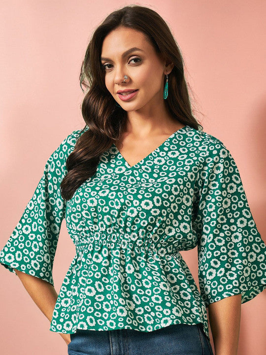 Sangria Floral Printed Peplum Top