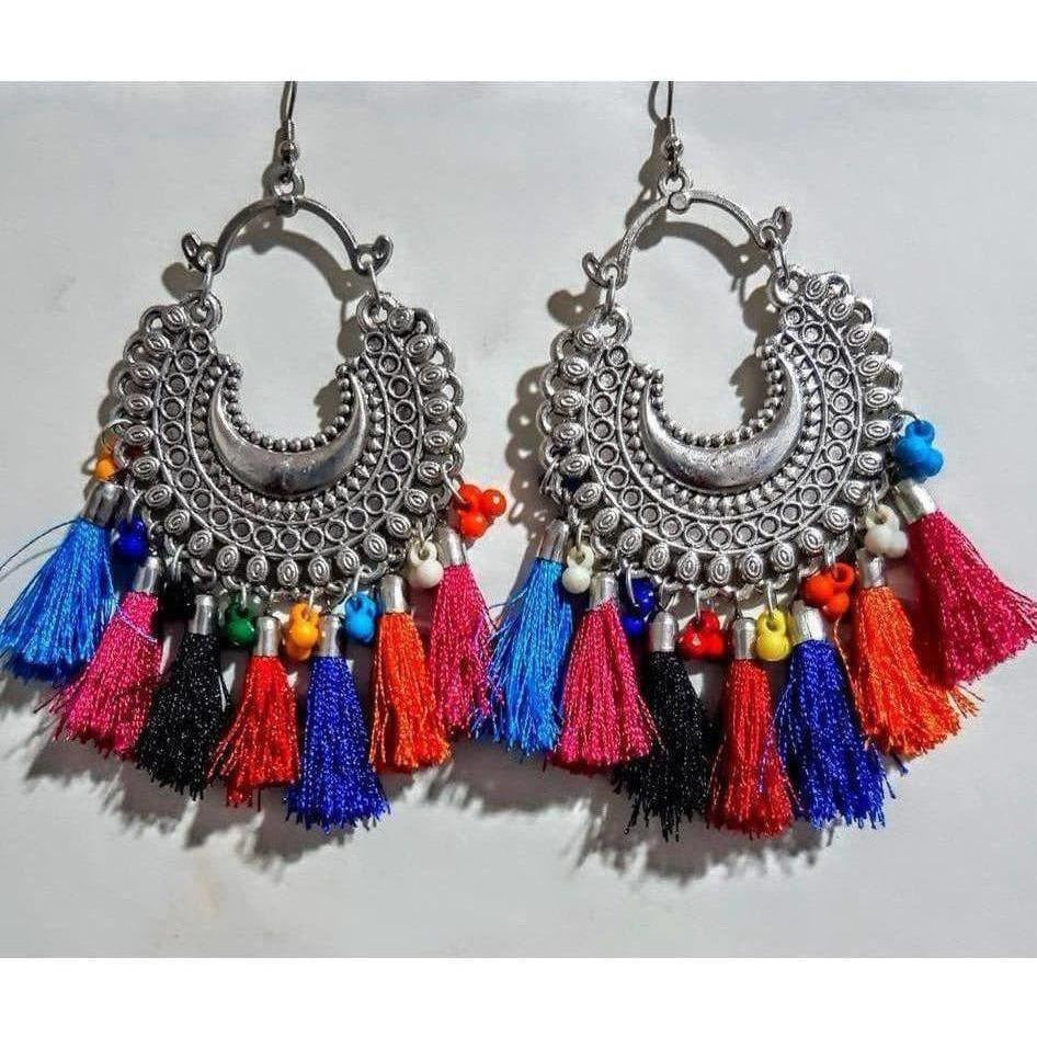 MS Fashion India Afghani Chandbali with Beads And Silk Threads Alloy Earrings