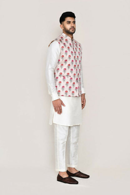 Joban Fashion White Colored Art Silk Fabric Kurta, Jacket With Straight Fit Pant