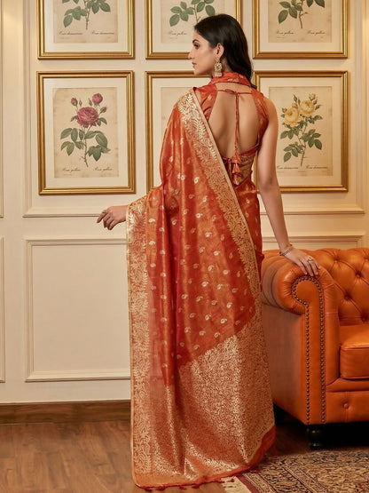 Shree Shyam Fashion Rust Tissue Silk Saree