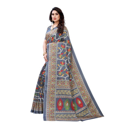 Vamika Printed Jute Silk Grey Saree (Rishika Grey)