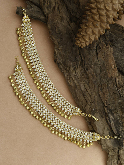 Women's Gold White Ghungroo Anklets - Ruby Raang