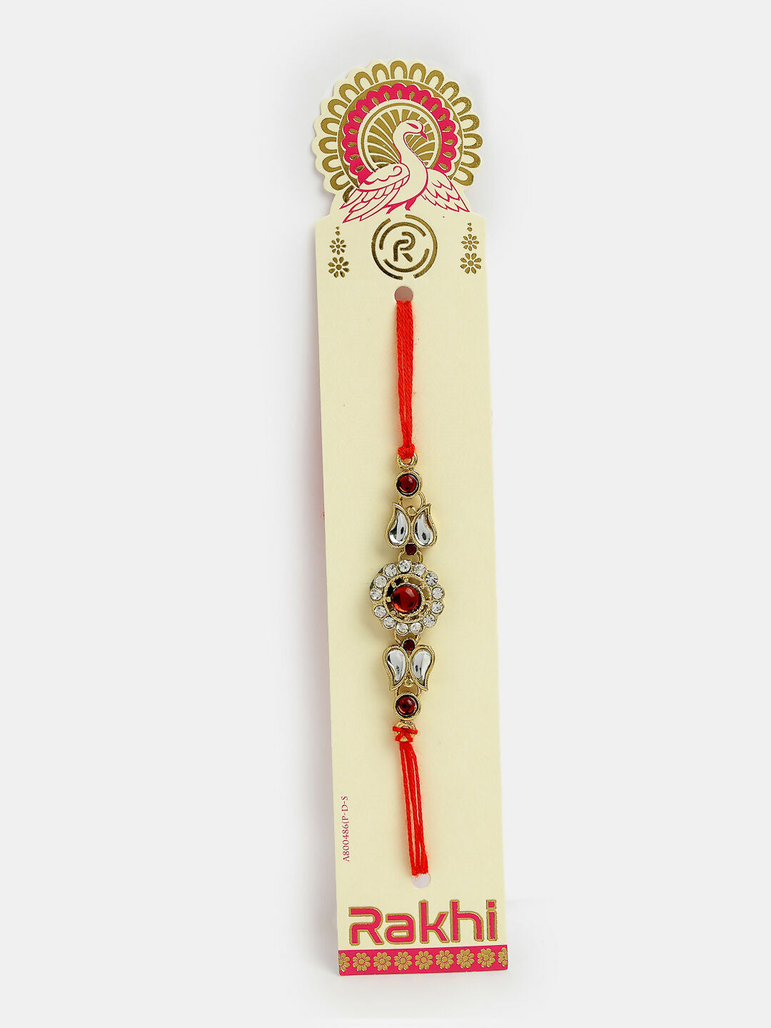NVR Men Gold-Toned Stone-Studded Rakhi With Roli Chawal & Chocolate