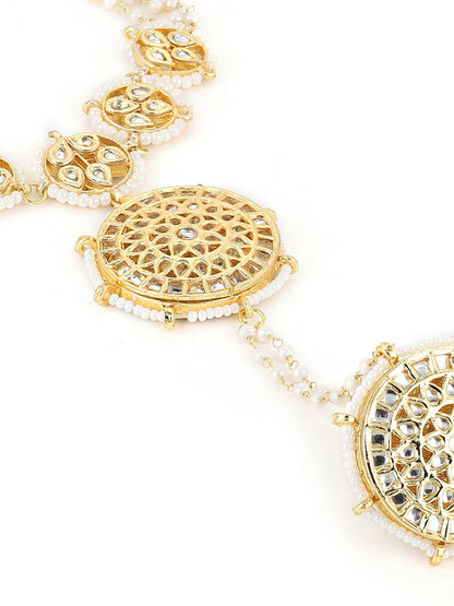 Women's Gold-Toned White Brass Kundan Gold-Polished Charm Bracelet - Ruby Raang