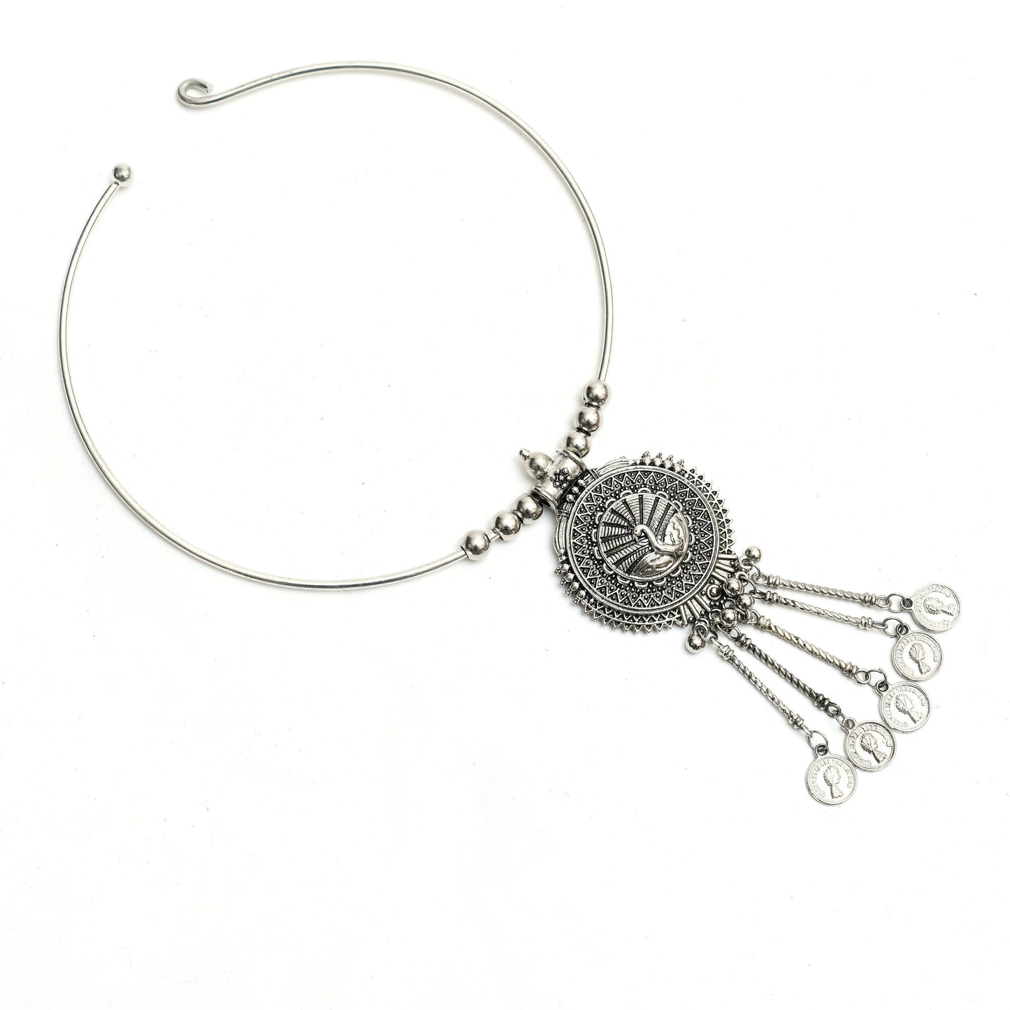 Mominos Fashion Johar Kamal Oxidised Silver-Plated Hasli Design Necklace Choker For Women
