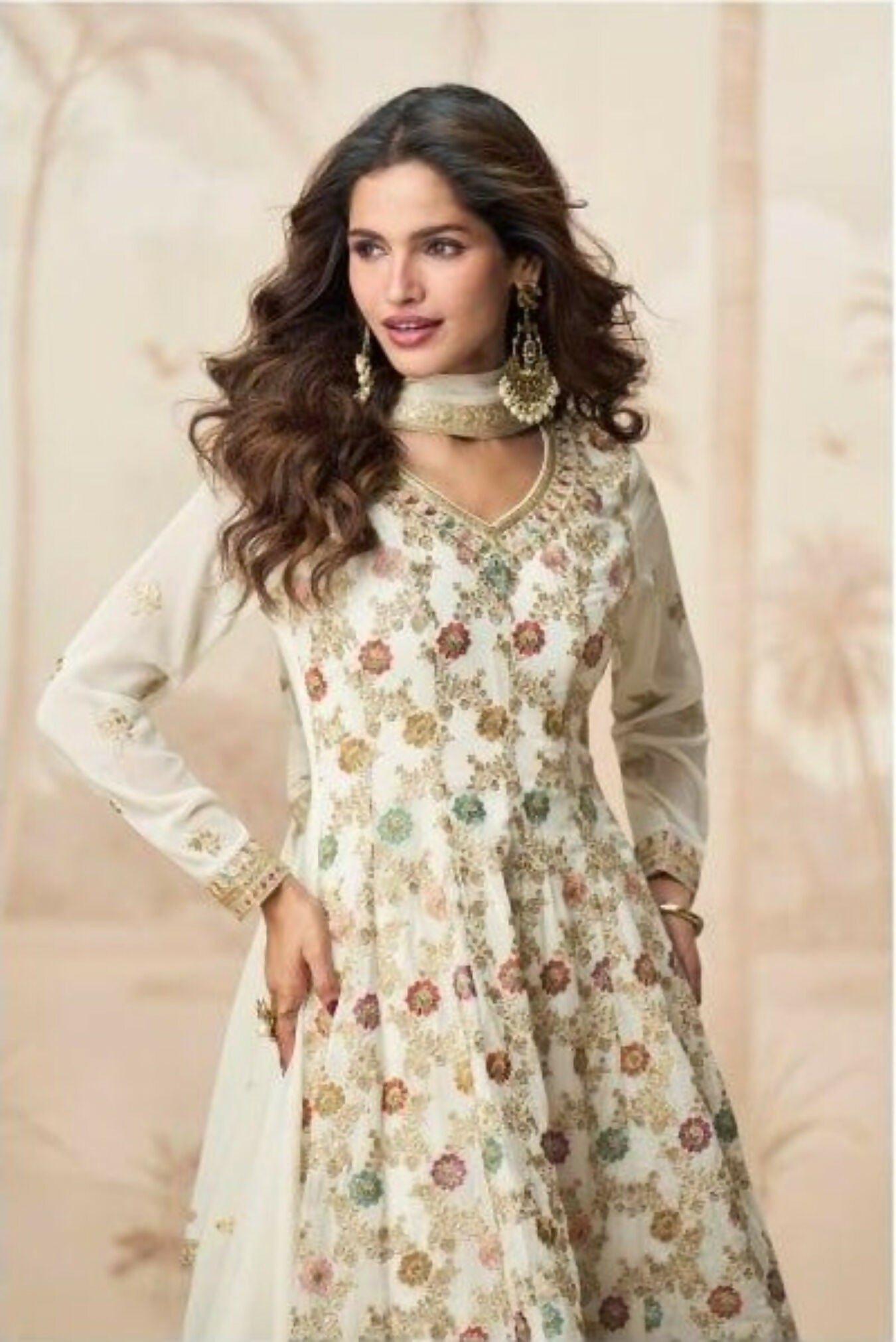 Anaita White Heavy Fox Georgette Stitched Suit with Sequence Work