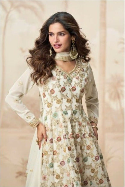 Anaita White Heavy Fox Georgette Stitched Suit with Sequence Work