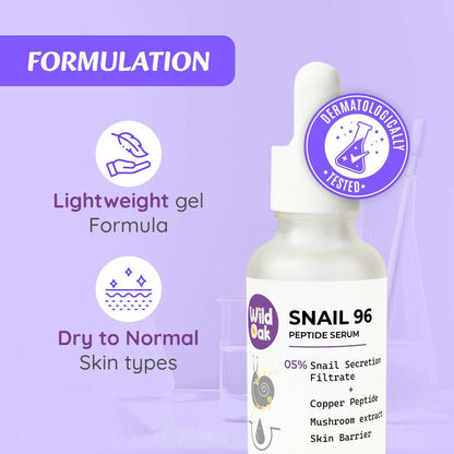 Wild Oak Korean Snail 96 Peptide Serum Glass Skin, Skin Hydration Hyper Pigmentation Anti-Aging & Wrinkles