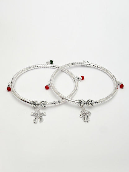 NVR Women's Set of 2 Silver-Plated Kada Anklets