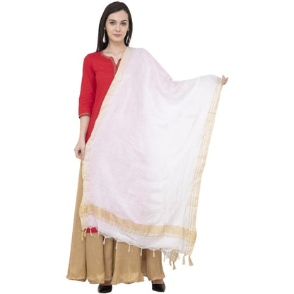 A R Silk Golden Border Regular Dupatta Color White Dupatta or Chunni