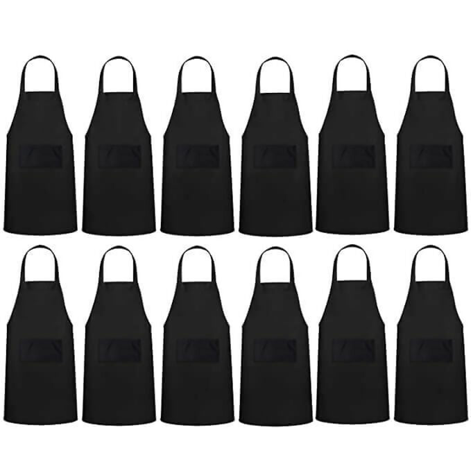 Uniformer Kitchen Apron For Men & Women-Black (Pack of 12)