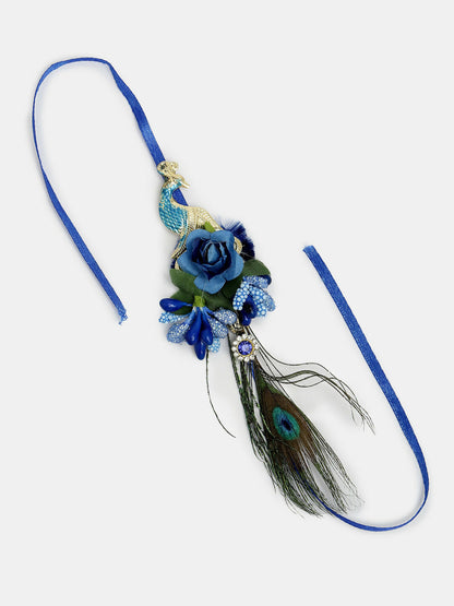 NVR Women & Men Set of 2 Blue Peacock Design Bhaiya Bhabhi Rakhi With Roli Chawal & Chocolate
