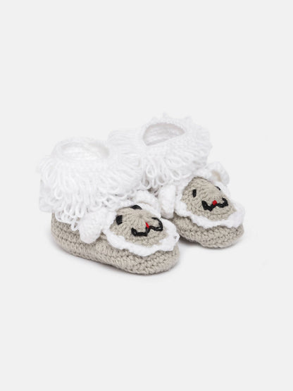 Chutput Kids Woollen Hand Knitted Animal Detailed Booties - Grey