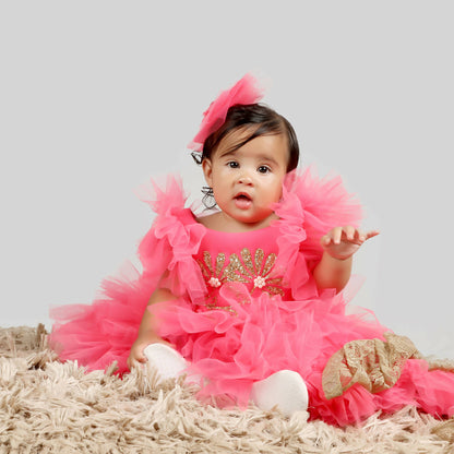 Pink Cow Fashions Pink Gown With Frill Sleeves & Ghera