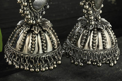 Mominos Fashion Johar Kamal Oxidised Silver-Plated With Ghungroo Jhumkas
