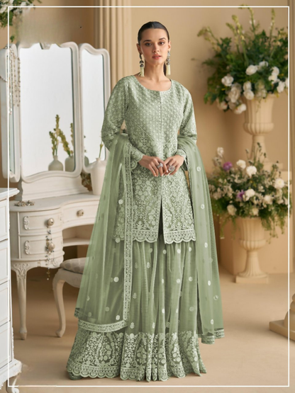 Anaita Green Heavy Net Readymade Suit with Embroidery & Sequence Work