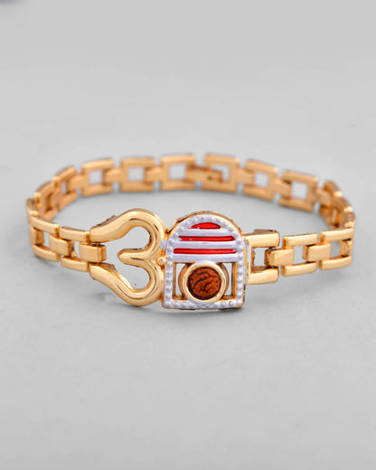 VOJ Gold-Polished Rudraksh Om Bracelet