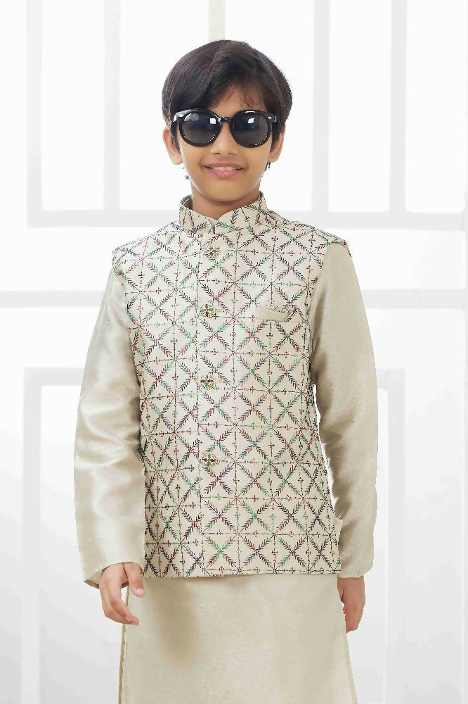 Raivat Ethnic Art Silk Embroidery Work 3 Pics Jacket Set In Pista Green Colour