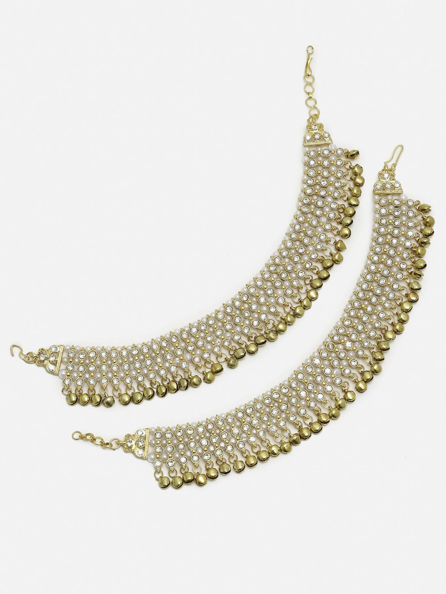Women's Gold White Ghungroo Anklets - Ruby Raang